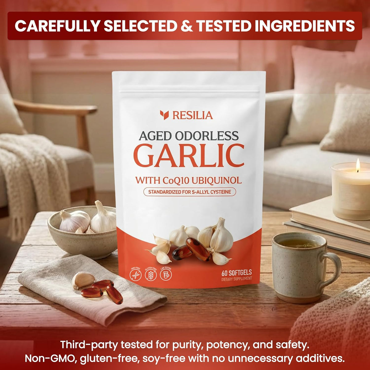 Resilia Odorless Aged Garlic Extract Softgels (60 Count)